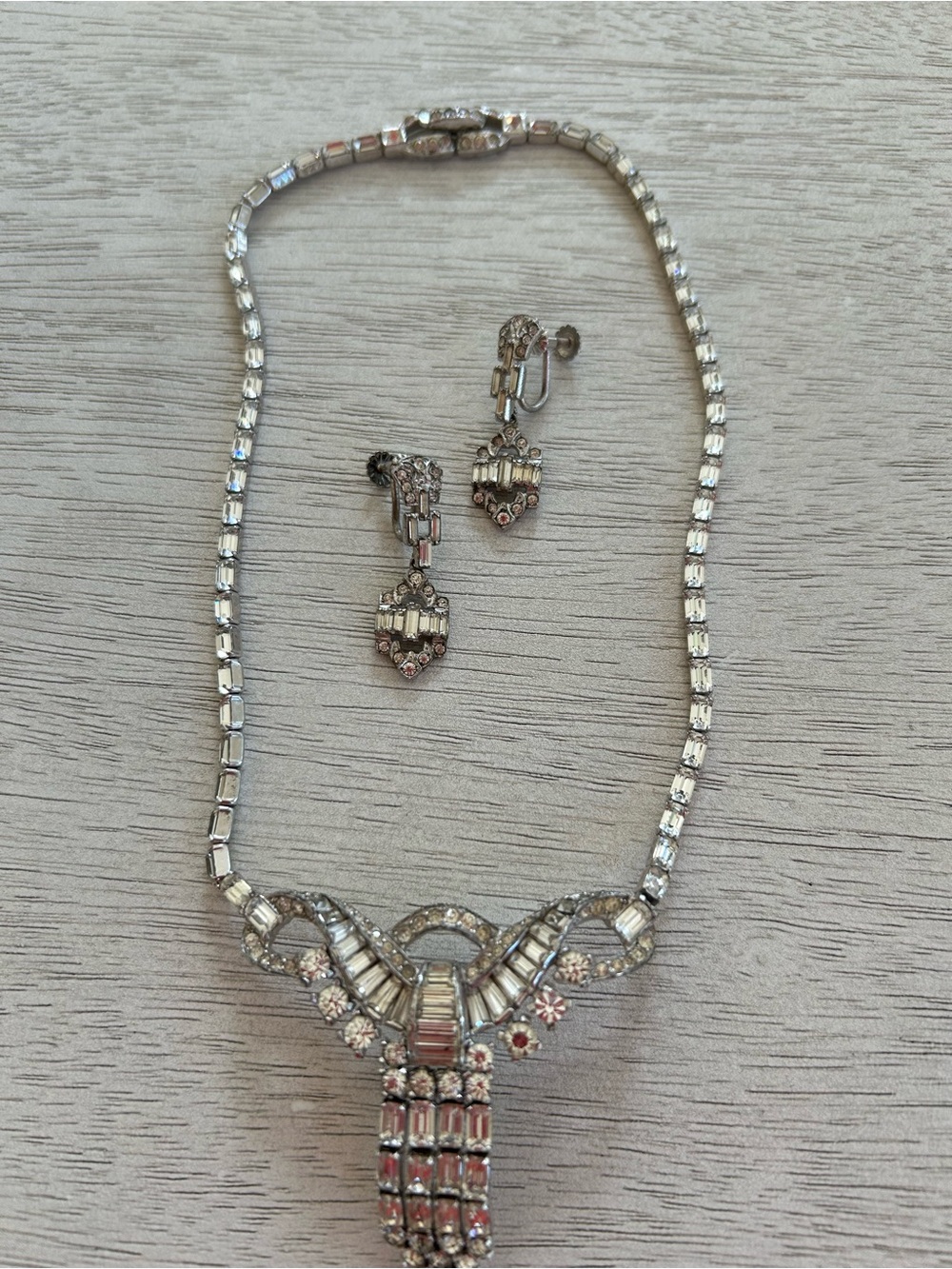 Silver Crystal Statement Necklace - Elegant Bow Design.& matching earrings